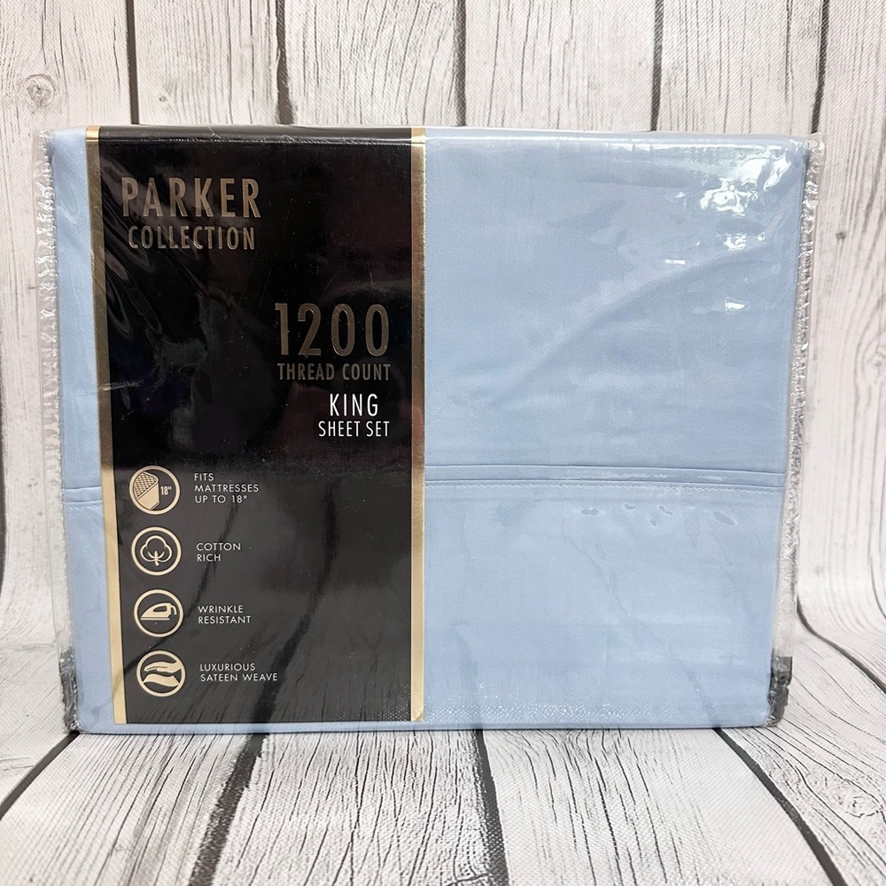 Parker Collection Blue King Size 4 Piece Sheet Set 1200 Thread Count New